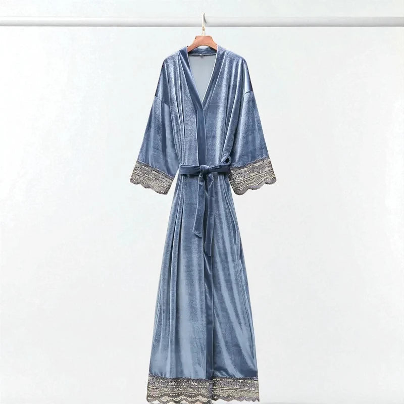 Robe de chambre femme chic en velours avec dentelle