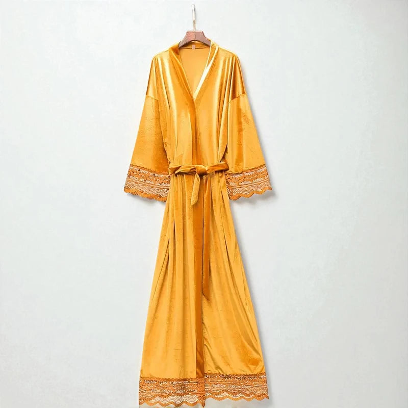 Robe de chambre femme chic en velours avec dentelle