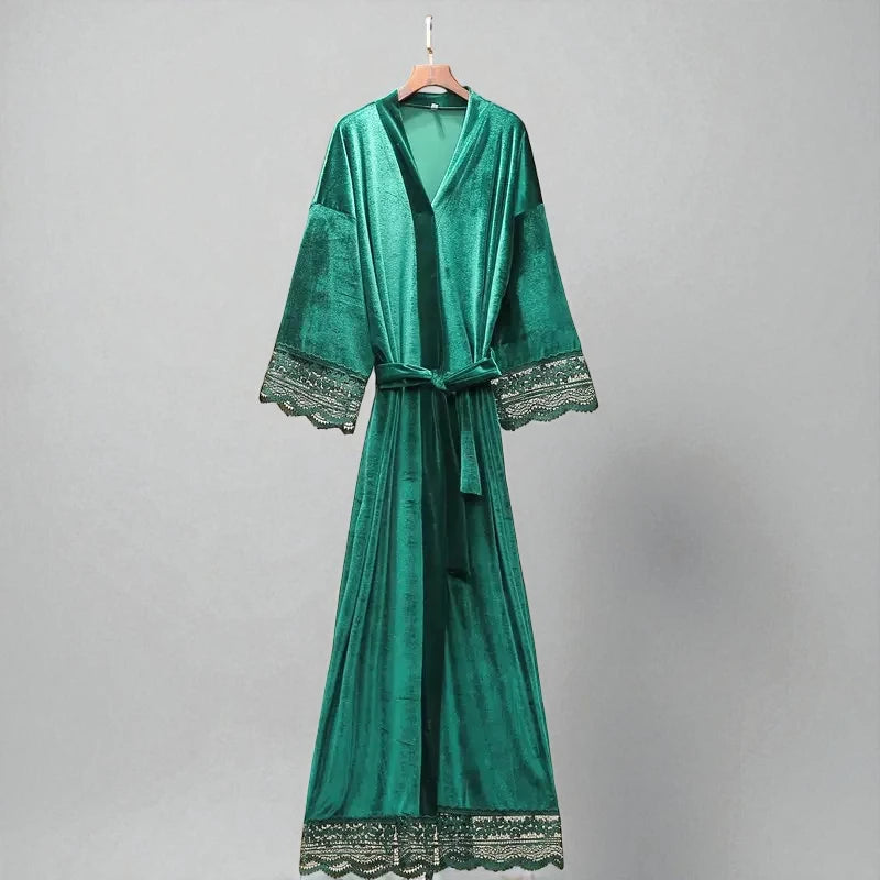 Robe de chambre femme chic en velours avec dentelle