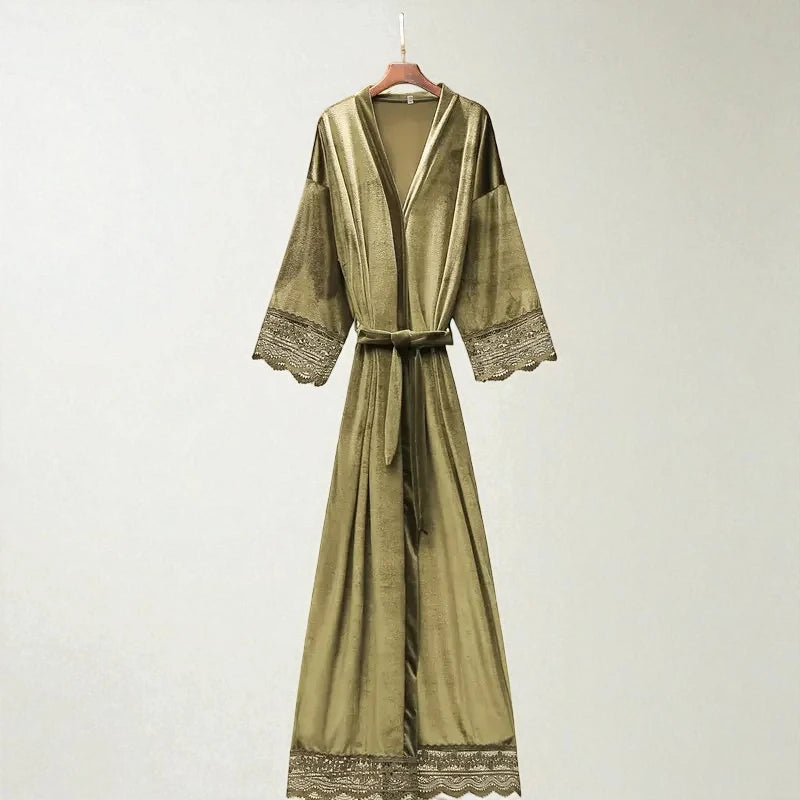 Robe de chambre femme chic en velours avec dentelle