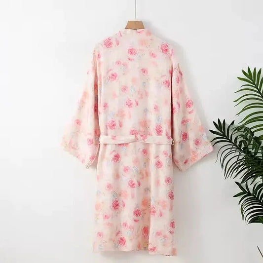 Robe de Chambre Femme Kimono - 100% Coton Fleurie