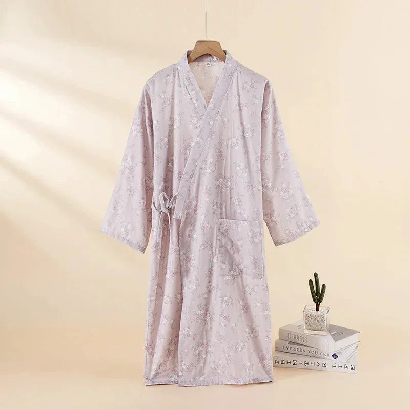 Robe de Chambre Femme Coton - Style Kimono Japonais Nature