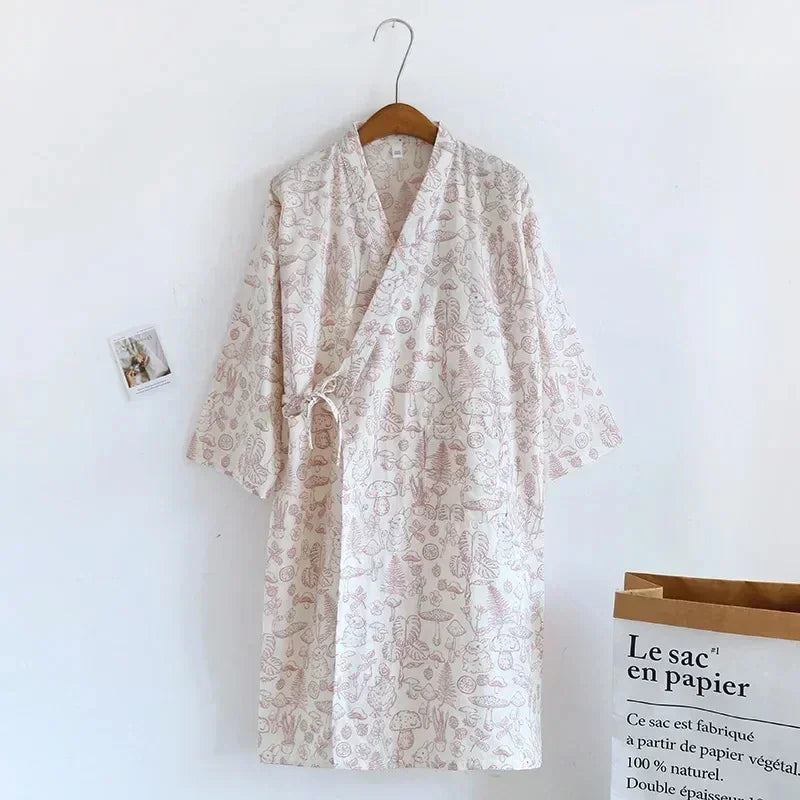 Robe de Chambre Femme Kimono Japonais - 100% Coton - Lapin