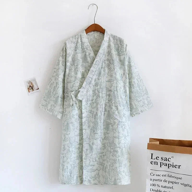 Robe de Chambre Femme Kimono Japonais - 100% Coton - Lapin