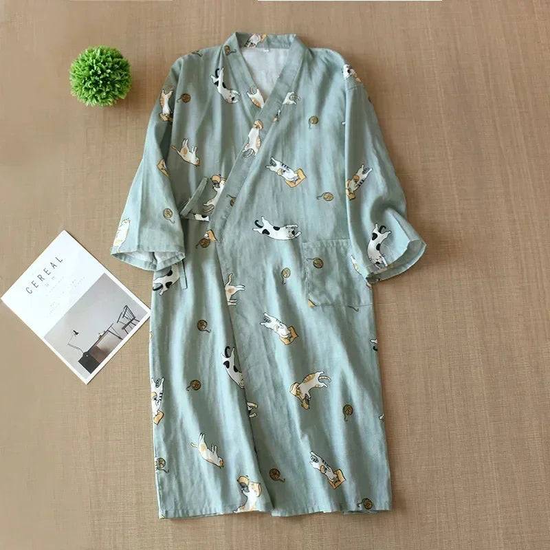 Robe de Chambre Femme Coton - Style Kimono - Chat