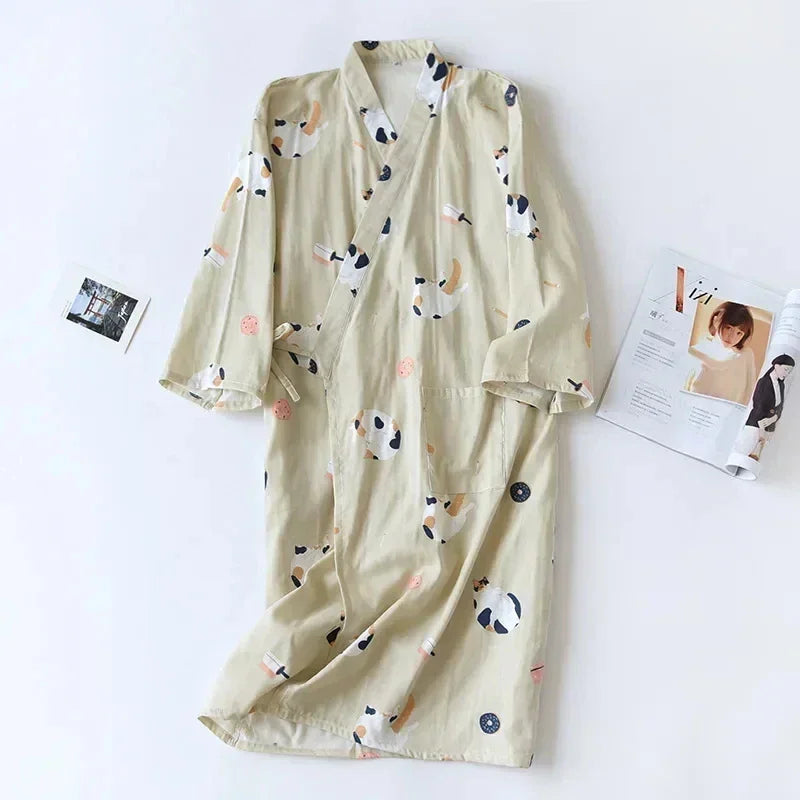 Robe de Chambre Femme Coton - Style Kimono - Chat