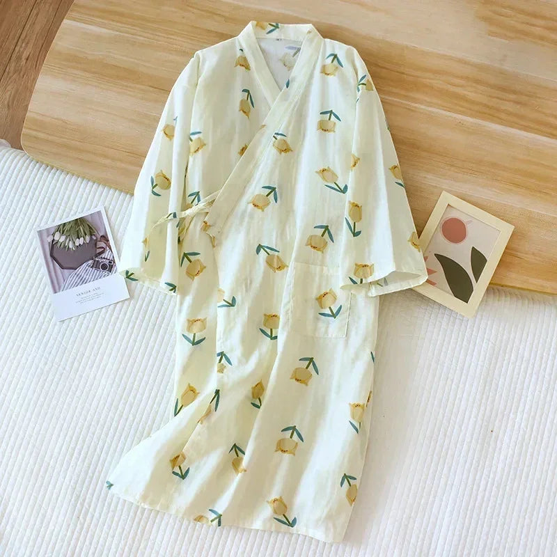 Robe de Chambre Femme Coton - Style Kimono Japonais Nature