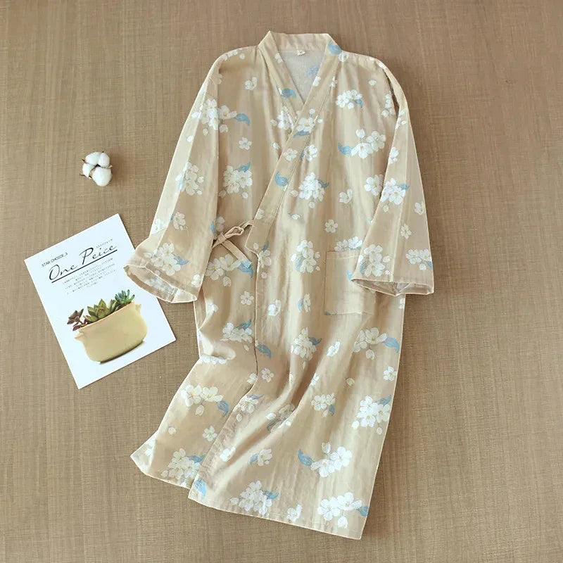 Robe de Chambre Femme Coton - Style Kimono Japonais Nature