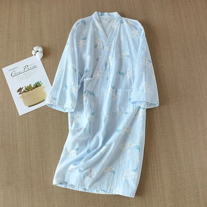 Robe de Chambre Femme Coton - Style Kimono Japonais Nature