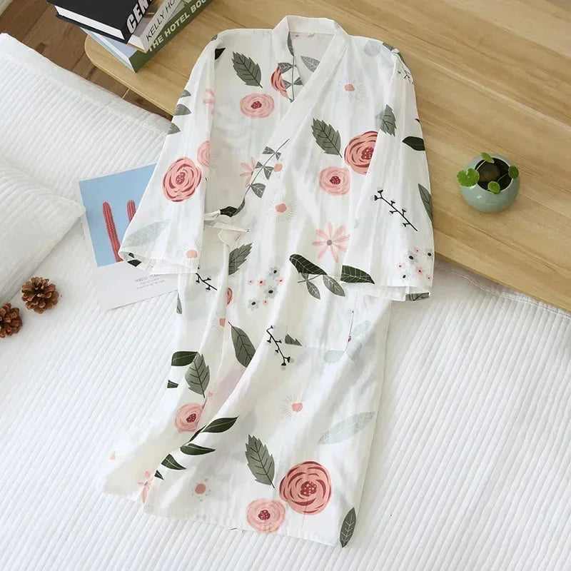 Robe de Chambre Femme Coton - Style Kimono Japonais Nature