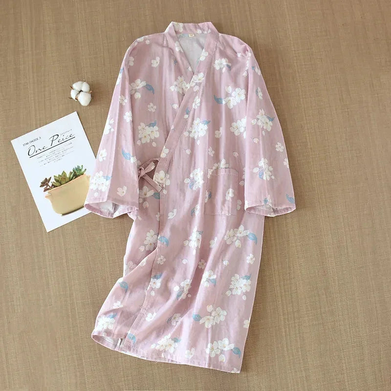 Robe de Chambre Femme Coton - Style Kimono Japonais Nature