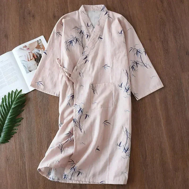 Robe de Chambre Femme Coton - Style Kimono Japonais Nature