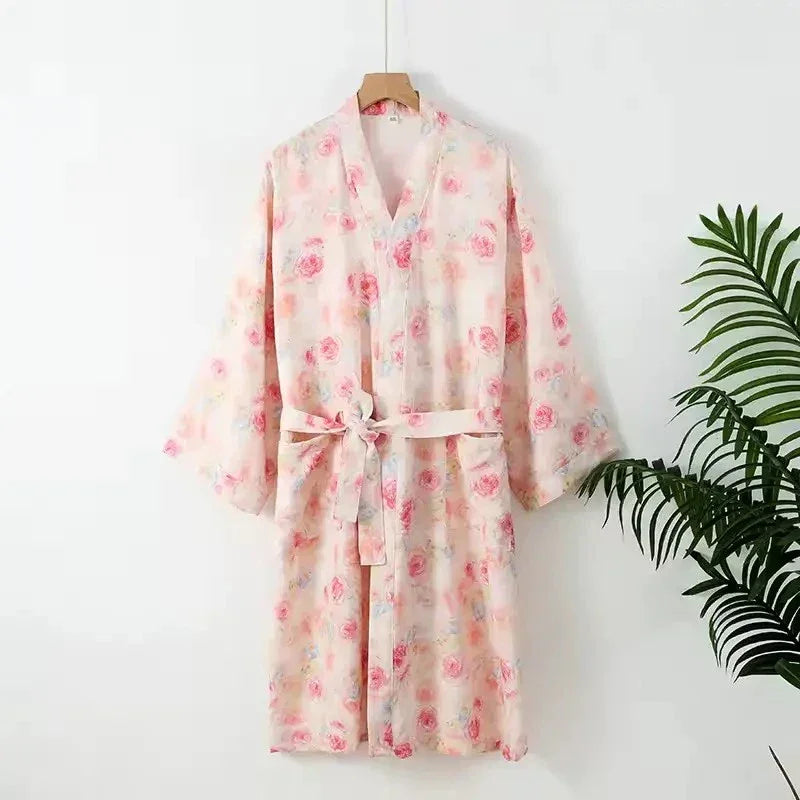 Robe de Chambre Femme Kimono - 100% Coton Fleurie