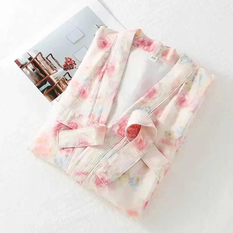 Robe de Chambre Femme Kimono - 100% Coton Fleurie