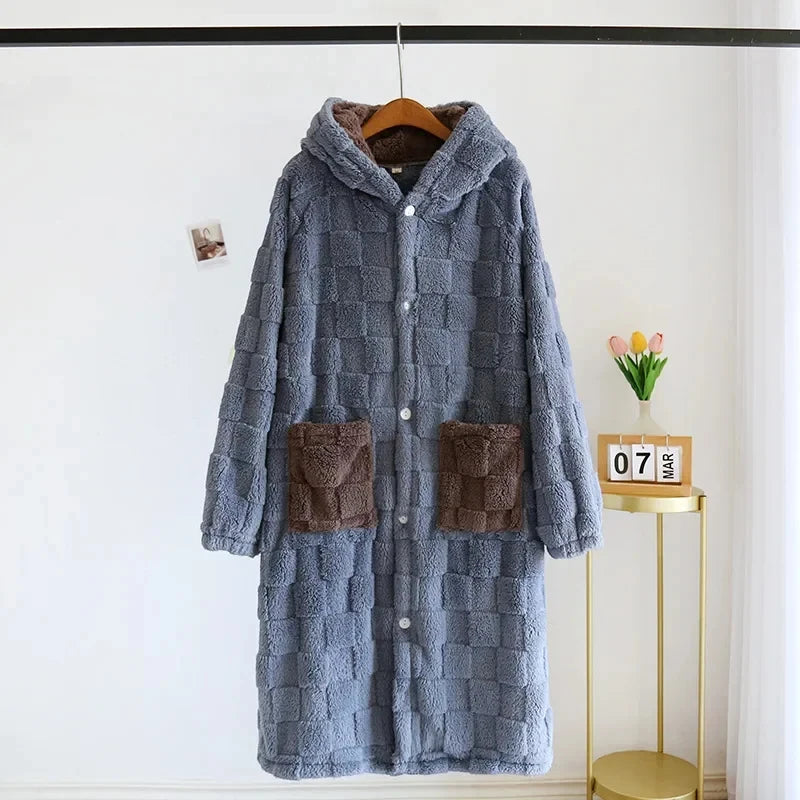 Robe de Chambre Femme Polaire à Capuche – Bleu ou Blanc