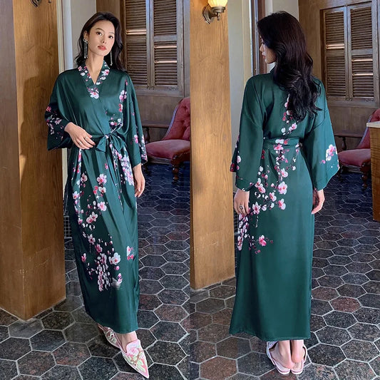 Robe de Chambre Femme Satin – Kimono Fleuri Cerisier Japonais