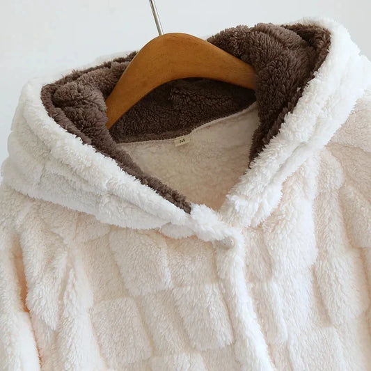 Robe de Chambre Femme Polaire à Capuche – Bleu ou Blanc