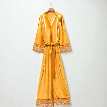 Robe de chambre femme chic en velours avec dentelle