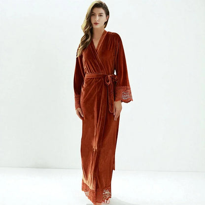 Robe de chambre femme chic en velours avec dentelle