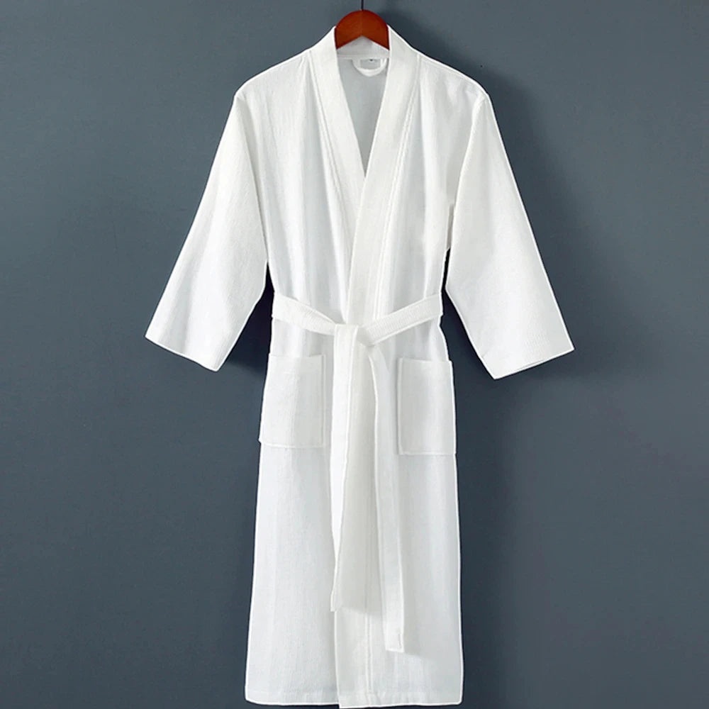 Robe de Chambre Femme 100 % Coton Gaufrée – Blanc Pur