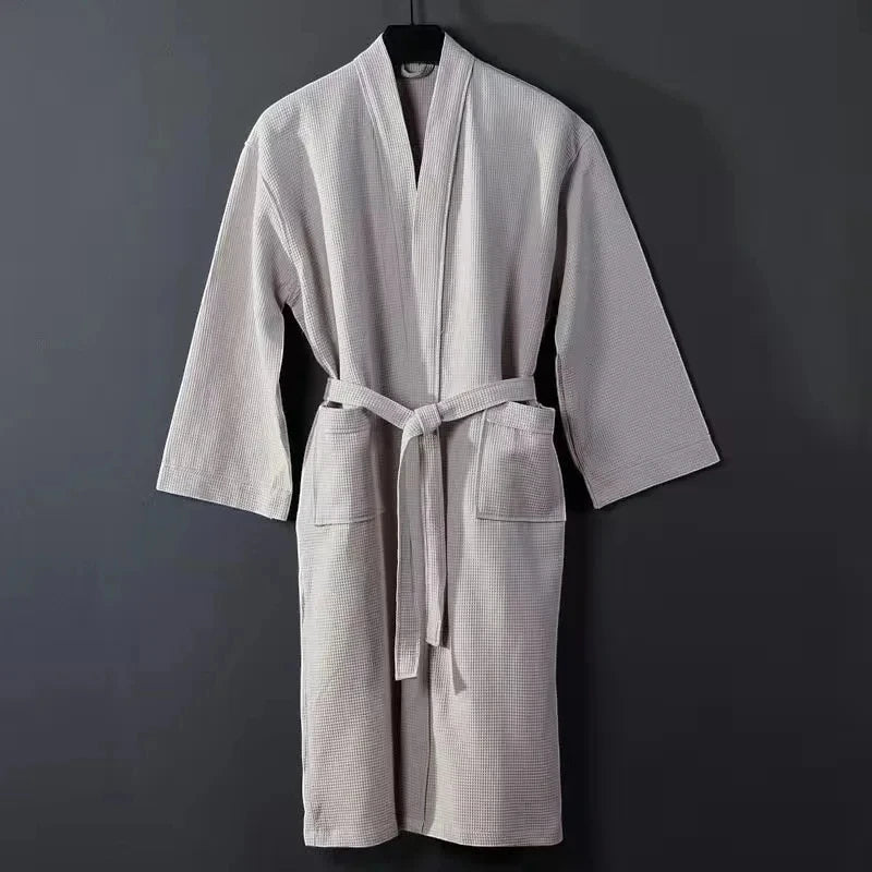 Robe de Chambre Femme 100 % Coton Gaufrée – Gris Élégant