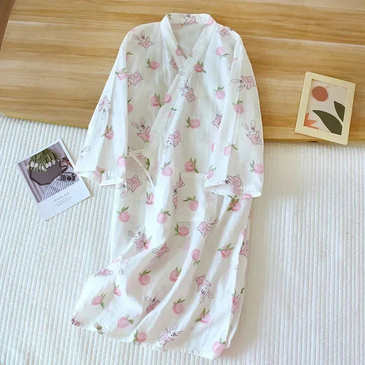 Robe de Chambre Femme Kimono Japonais - 100% Coton - Lapin