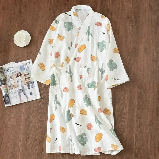 Robe de Chambre Femme Coton - Style Kimono Japonais Nature
