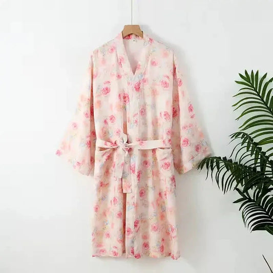 Robe de Chambre Femme Kimono - 100% Coton Fleurie