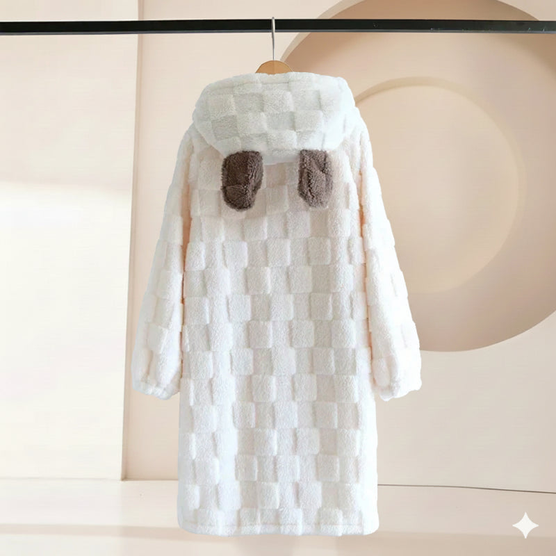 Robe de Chambre Femme Polaire à Capuche – Bleu ou Blanc