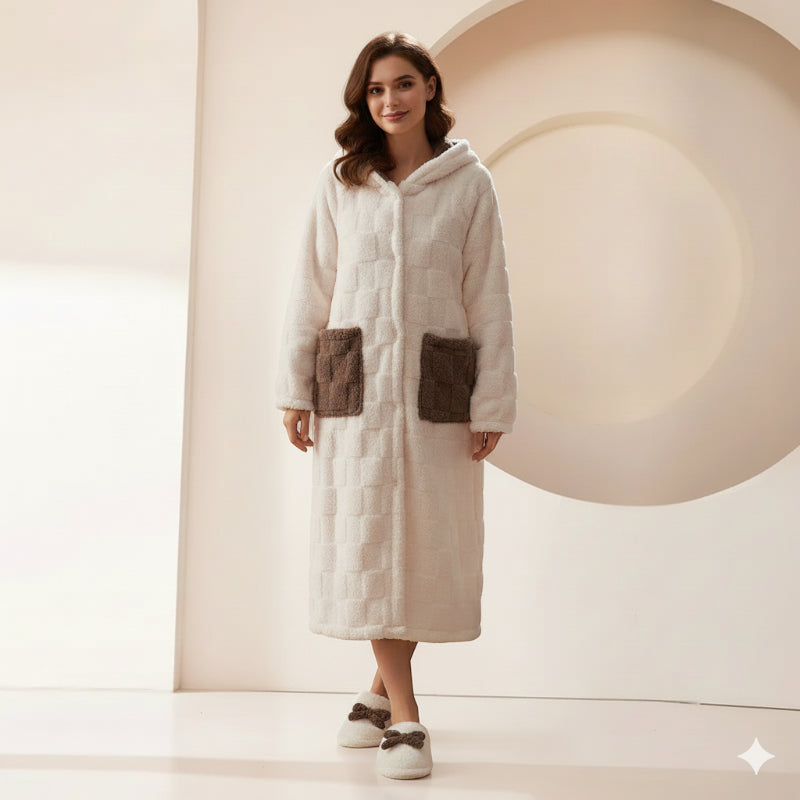 Robe de Chambre Femme Polaire à Capuche – Bleu ou Blanc