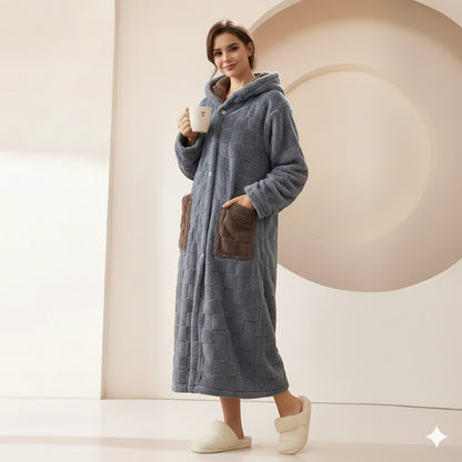 Robe de Chambre Femme Polaire à Capuche – Bleu ou Blanc