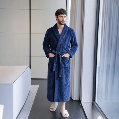 Peignoir Homme Long en Polaire Texturée - Ultra Chaud & Col Châle - Robe de Chambre Hiver