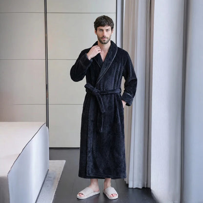 Peignoir Homme Long en Polaire Texturée - Ultra Chaud & Col Châle - Robe de Chambre Hiver